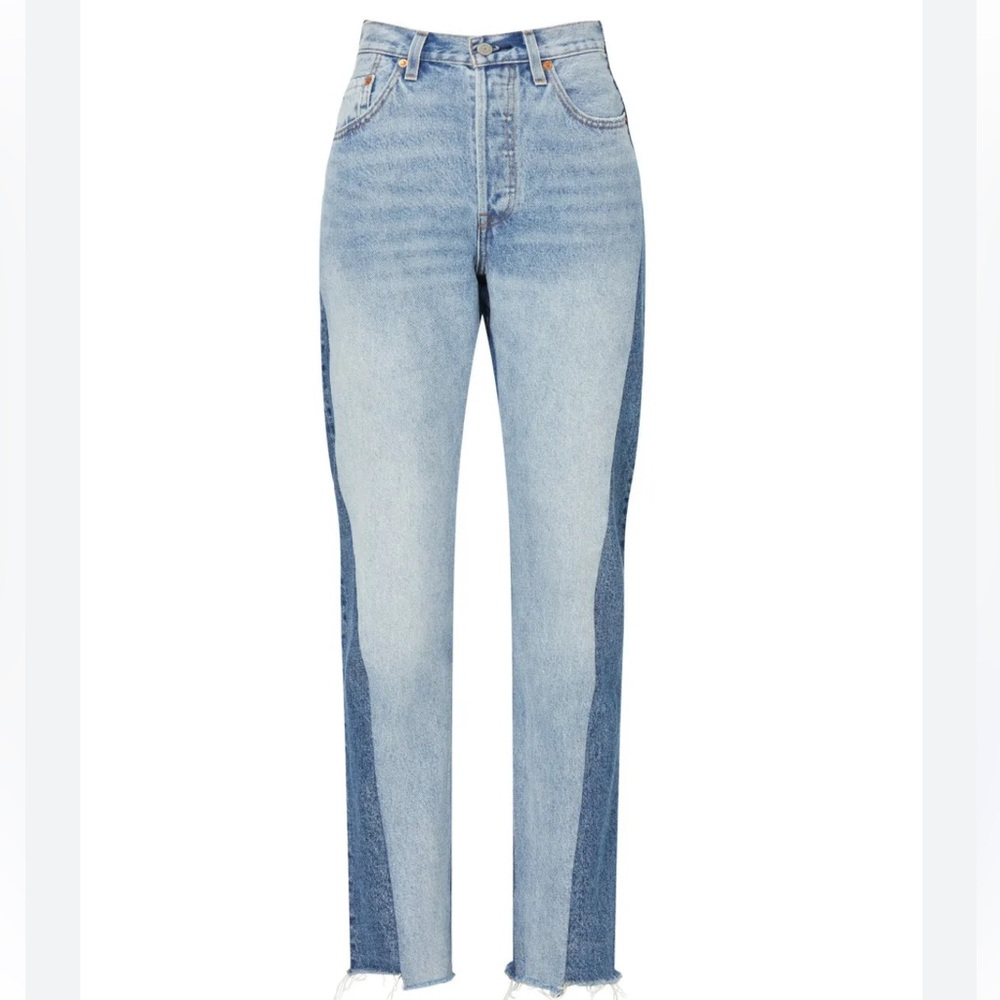 Levi's 501 Spliced Two-Tone Blue Straight Jeans - Picture 2 of 16